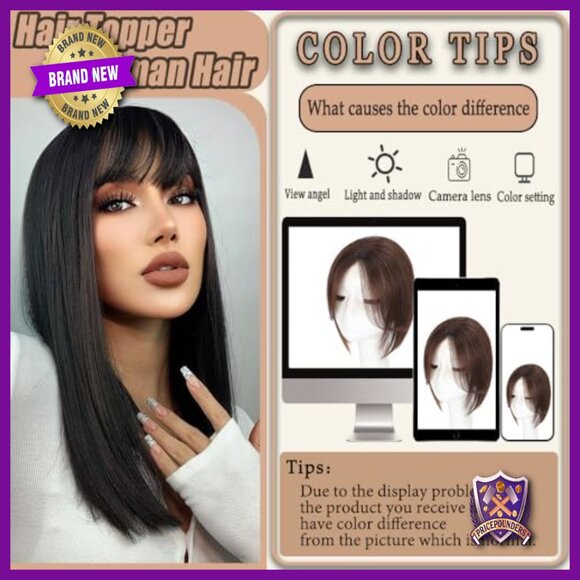 Real Human Hair Topper with Bangs for Thinning Hair, 12 Inch Clip-In main image 3